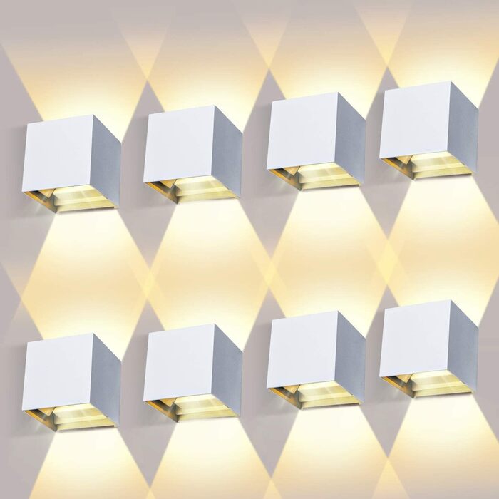 LED-стінні світильники LEDMO 4 шт. для внутрішнього та зовнішнього використання, регульований світловий потік, тепле біле світло, IP65, вологостійкі, чорні