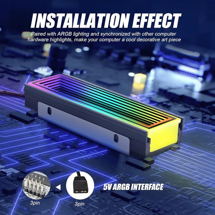 Радіатор охолодження SSD M.2 2280 з ARGB підсвічуванням Gokelomg - для комп'ютерів NVMe