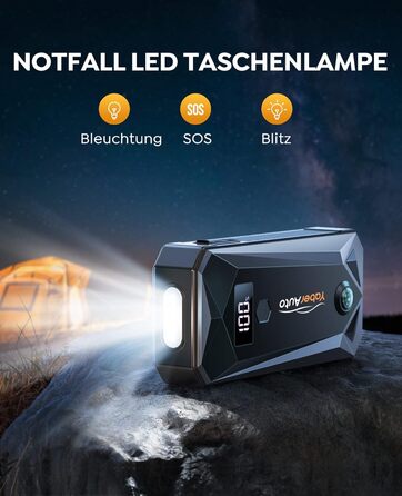 Портативний пусковий пристрій YaberAuto YA50 3000A з LCD-дисплеєм та LED-ліхтариком (4500A, 21800mAh) - для бензинових та дизельних двигунів до 7.0L