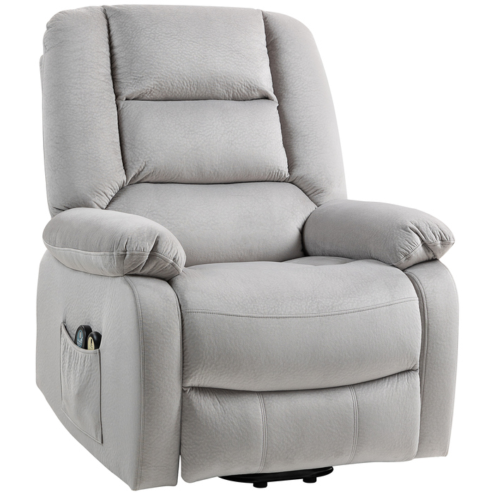 HOMCOM Power Lift Recliner Chair with Power Lift, TV Recliner with Vibration Massage, Reclining Function, Massage Chair with Heat, Footrest, Side Pocket, Timer, Light Grey | Aosom