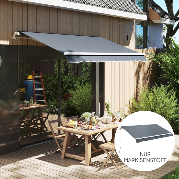 Outsunny Awning Canopy Fabric with Flounce, Water-Repellent Replacement Fabric for 4 x 3 m Awnings, Awning Fabric, Sunshade for Garden, Balcony, Yard, Grey | Aosom