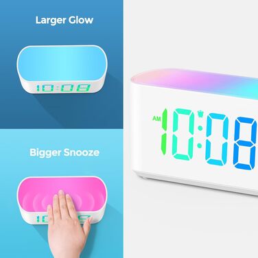 Дитячий цифровий будильник з нічником: 9 RGB кольорів, LED-дисплей з великими цифрами, функція диммера, подарунок для дівчаток та хлопчиків