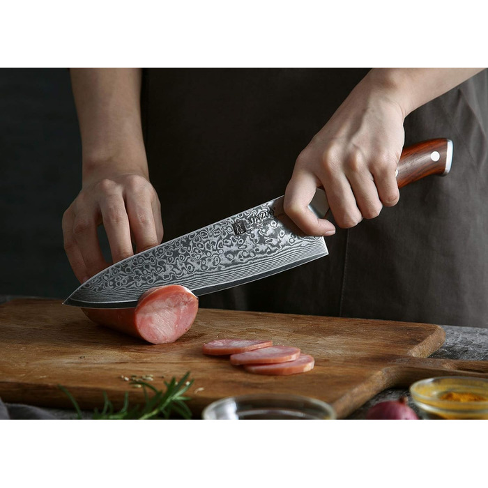 XINZUO 21cm Damascus Chef's Knife - 67 Layer Damascus Steel Gyuto Knife for Meat, Fish & Vegetables - Professional Handcrafted Kitchen Knife with Ergonomic Rosewood Handle