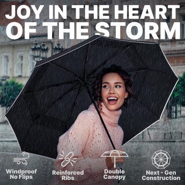 Чорний парасолька-тростина Royal Walk: штормовий, автоматичний, з дерев'яною ручкою для жінок та чоловіків