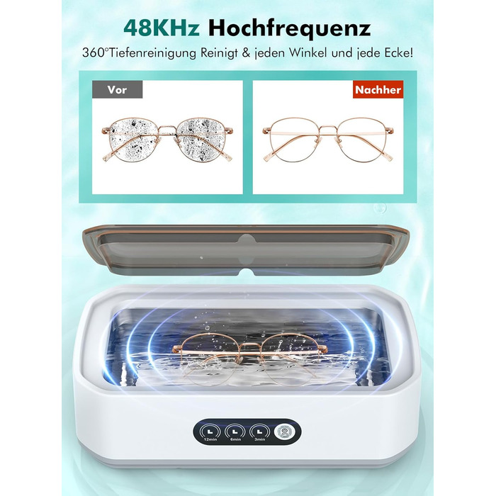 Ультразвукова мийка 650мл для глибокого очищення 360°, 48 кГц, One-Touch, для ювелірних виробів, скляного посуду, протезів