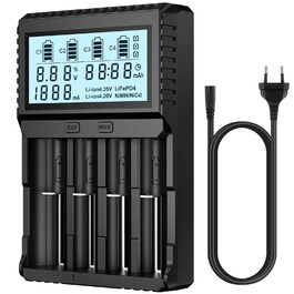 Зарядний пристрій POWXS Universal для акумуляторів 18650 Li-ion/Ni-MH/Ni-Cd з LCD-дисплеєм та тестуванням (4 слоти)
