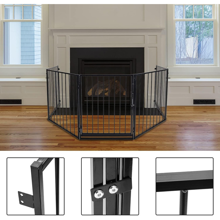 Захисне ґратка для каміну, 310 см, металева перегородка з дверима, захист для печі, дитячий ворота, захист тварин, захист для дітей, білий 310 см (304 см чорний)