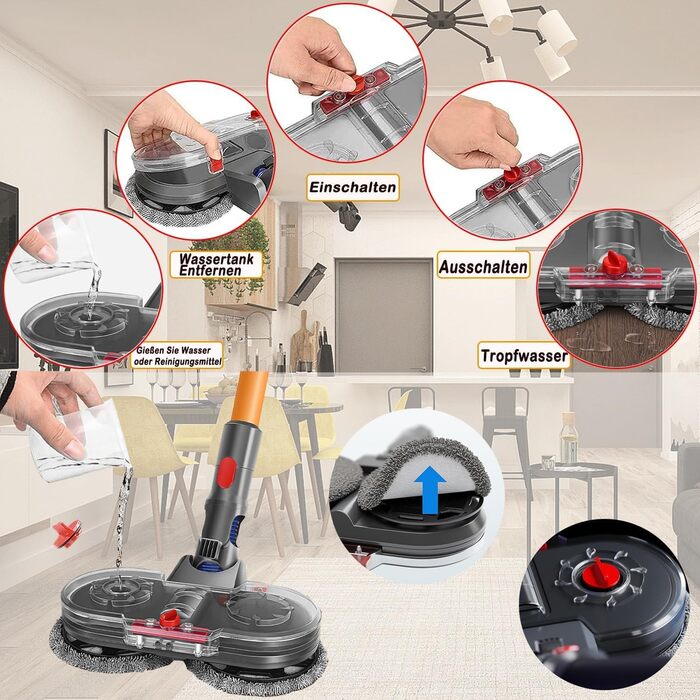 Електрична насадка для миття підлоги Dyson V12 Detect Slim / V10 Slim, знімний бак для води та 6 змінних мопів, 1 бак для води