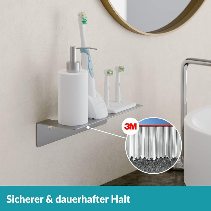 WEISSENSTEIN Badablage without Drilling from Stainless Steel - Self-Adhesive Shelf for the Bathroom - 14 x 9.5 x 5 cm (24 cm, Silver)