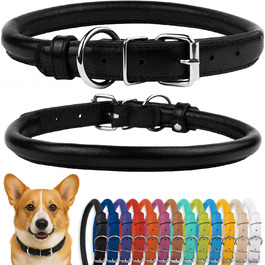 Нашийник для собак CollarDirect з м'якої шкіри, круглий, рулонований, ручної роботи, справжня шкіра, для цуценят, маленьких та великих собак, котів, чорний, рожевий, червоний, фіолетовий, синій, 35-40 см