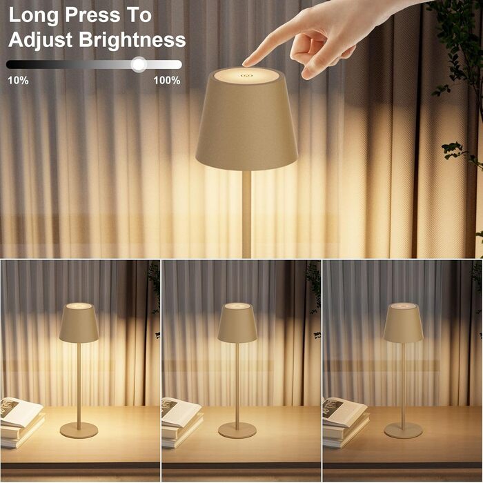 LED настільна лампа K-Bright з регулюванням яскравості, акумуляторна, бездротова, 3000K/4000K/6000K, 3 колірні температури, USB-C, IP54, вологостійка, чорна, 1 шт.