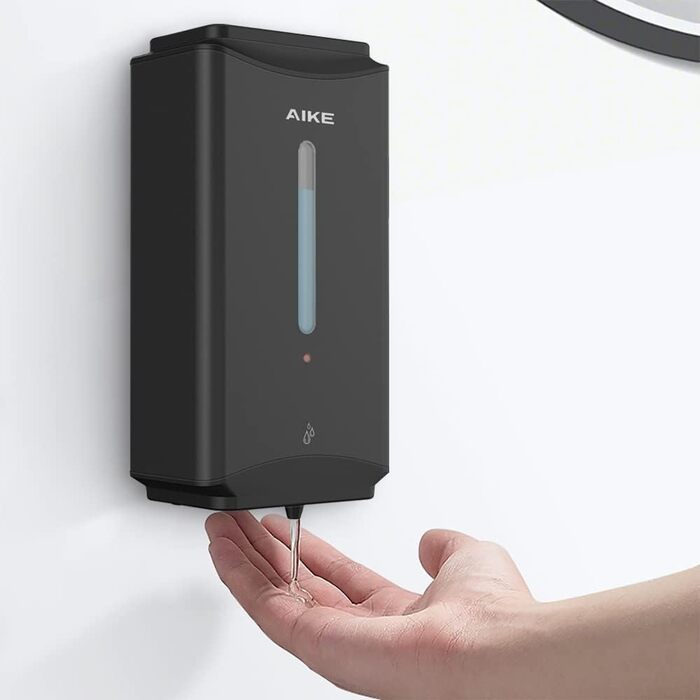 AIKE Automatic Stainless Steel Soap Dispenser - 1100ml Commercial Wall Mount with Window - AK1206 Brushed (Matte Black)