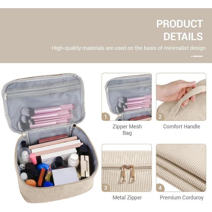 Косметичка MAGEFY для макіяжу: 2 шт. у наборі, з відділеннями, бежевого кольору, для подорожей та щоденного використання