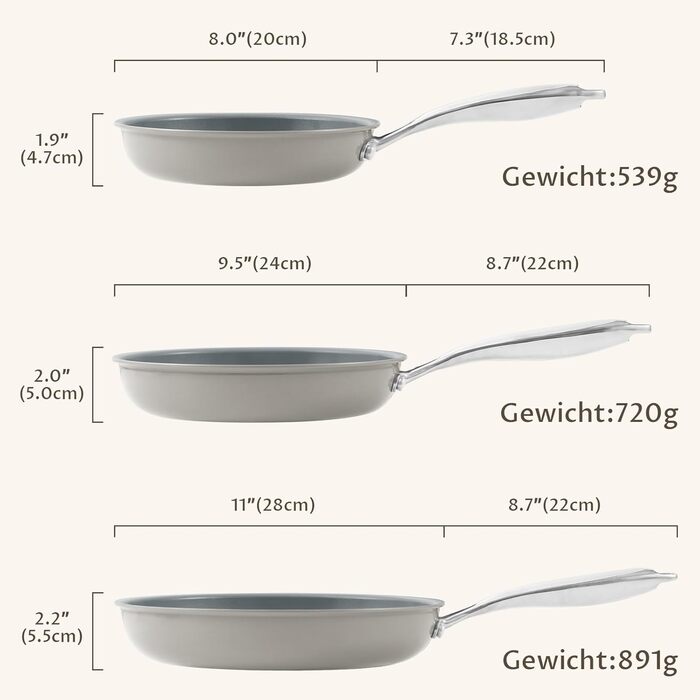 Blazant Induction Nonstick Pan Set - 20/24/28cm - PTFE-Free, Oven & Dishwasher Safe