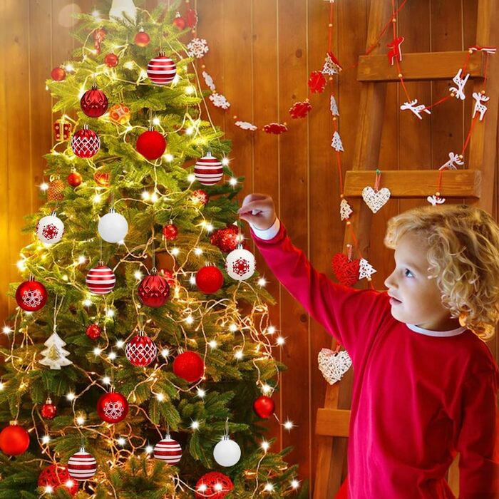 16 штучок новорічних кулі пластикові, 6 см, прикраси для ялинки, декор на Різдво, для дому, святкування, вечірки (червоний та білий)