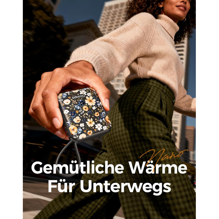 Електричні грілки для рук Ocoopa 2 шт. з акумулятором 4000mAh, USB, 3 режими нагріву до 52°C, для жінок, зимові подарунки, для катання на лижах, подорожей та активного відпочинку, UT5 Nano Wiesengeflüster (Ocoopa x Künstleredition)