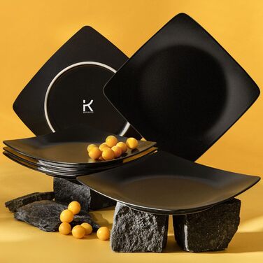 Набір посуду Konsimo для 6 осіб: 18-ти частинний набір тарілок EPIRI - сучасний сервіз з чорного матового фарфору для сім'ї