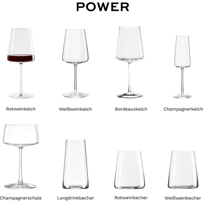 Stölzle Lausitz Red Wine Glasses Power 6-Piece Set 520ml – High-quality wine glasses for full-bodied red wines – Modern red wine glasses with a square shape for maximum flavor development – Dishwasher & shatterproof