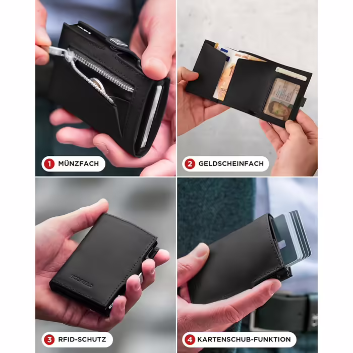 Чоловічий преміальний гаманець SF SCOFIELD Duality Classic Slim з монетницею, RFID захист, для 9-10 карток