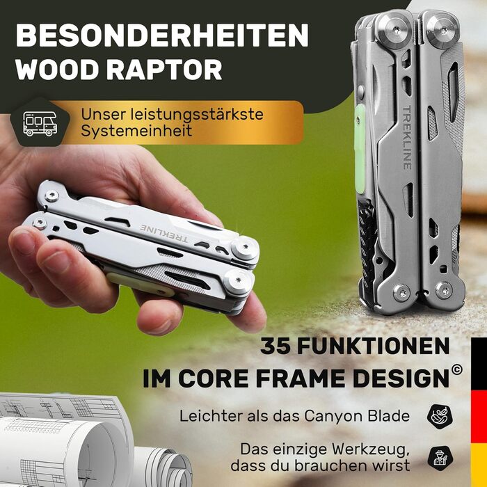 Мультитул Wood Raptor Standard: мультифункціональний ніж для виживання, кемпінгу та повсякденного використання (35+ функцій) з нержавіючої сталі