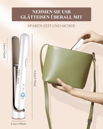CkeyiN Бездротовий випрямляч для волосся, 2-в-1 випрямляч та завивка, міні-подорожний, керамічний, USB, білий