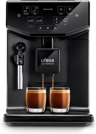 Ufesa Sienna Espresso Machine and Cappuccino Portafilter Machine with Milk Frother, 20 Bar Pressure, Digital Touch Panel, 1360W, for Ground Coffee or ESE Pads, 0.9L Water Tank, Silver (Superautomatic)