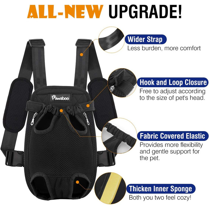 Рюкзак для собак та котів Pawaboo XL, чорний: зручний, дихаючий, для подорожей