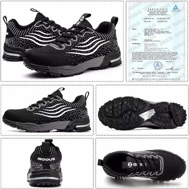 Зручні робочі черевики ISOOUS з металевим носком. Чоловічі та жіночі, чорні, дихаючі, антиковзкі. 43 EU