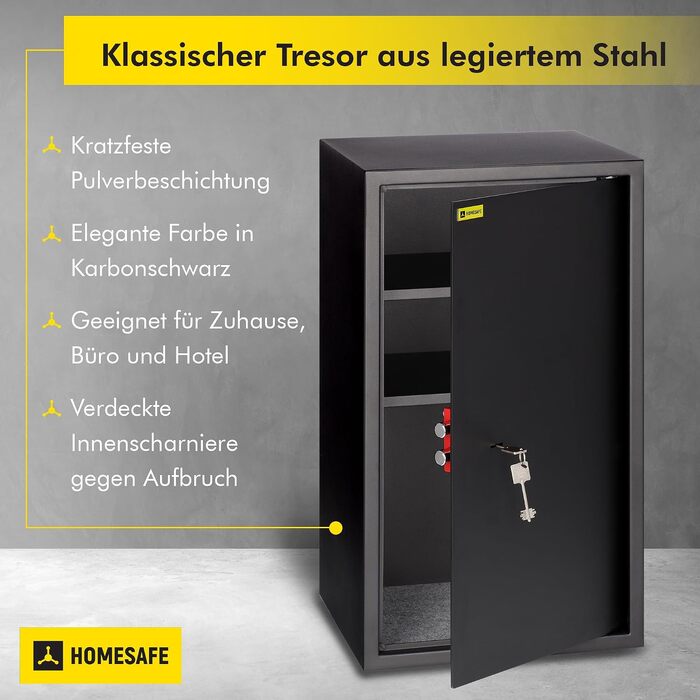 Сейф Homesafe HV15K з ключовим замком, металевий, Carbon Satin Чорний (70x40x36 см)