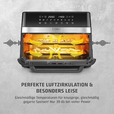 Фритюрниця без олії CASO AirFry 6.0, 14 л, 8 програм, LED-дисплей, тиха (38 дБ), нержавіюча сталь, чорна
