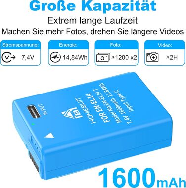Акумулятор EN-EL14 1300mAh для Nikon + USB LED зарядний пристрій (2 шт.)
