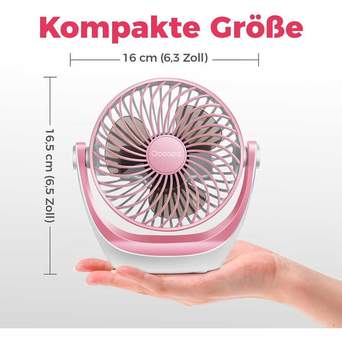 USB вентилятор OCOOPA: компактний настільний вентилятор з потужним потоком повітря та тихим режимом. 3 швидкості, 360° обертання, портативний для офісу, дому та відпочинку на природі (рожевий)