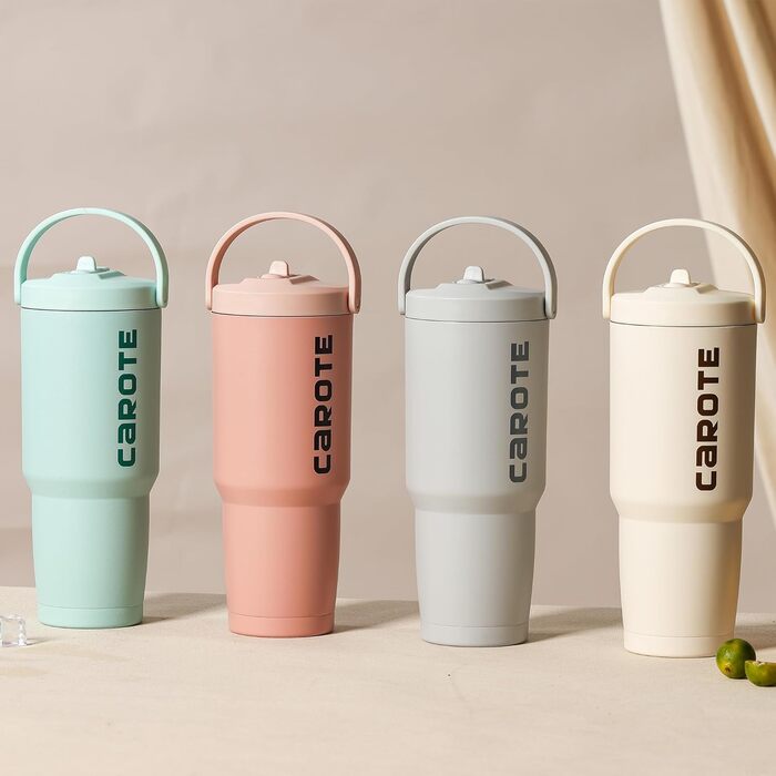 CAROTE Stainless Steel Water Bottle with Straw 960ml, Vacuum Thermos Bottle with Flexible Lid, Leak-Proof, BPA-Free, Double-Walled Insulated Bottle for Hot and Cold Drinks (White)