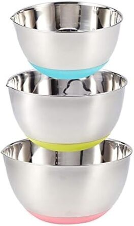 Набір мисок з нержавіючої сталі FAB4HOME (1.5L, 3L, 5L) з силіконовим дном та виливом - 3 шт.