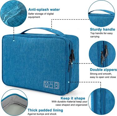 Водонепроникна сумка-органайзер для електроніки 2 відділення, 27x20x8 см, блакитна