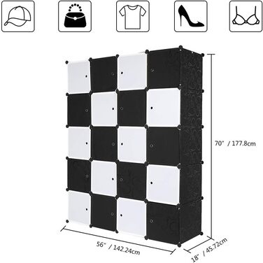 Regal system, 10 cubes, plastic wardrobe with doors, modular cabinet for space-saving storage, 70 x 45 x 175 cm, white door & black cabinet. Storage for clothing, shoes, etc. (140 x 45 x 175 cm, black and white)