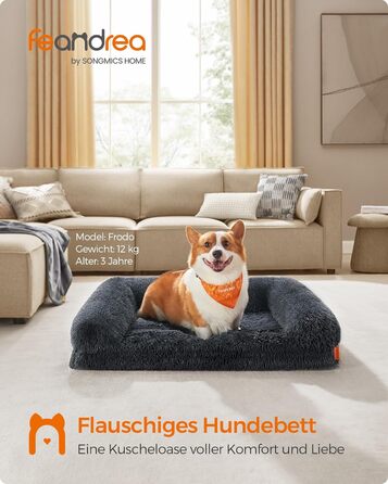 Ліжко для собак Feandrea FluffyHug, XXL, для великих собак, з м'яким наповнювачем, знімний та пральний чохол, 122 x 85 x 19 см, сірий Ombré PGW234G01V1