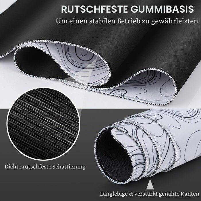 Ігровий килимок для миші Abetcabe XXL 900x400 мм, килимок на весь стіл чорний (білий топографічний принт)