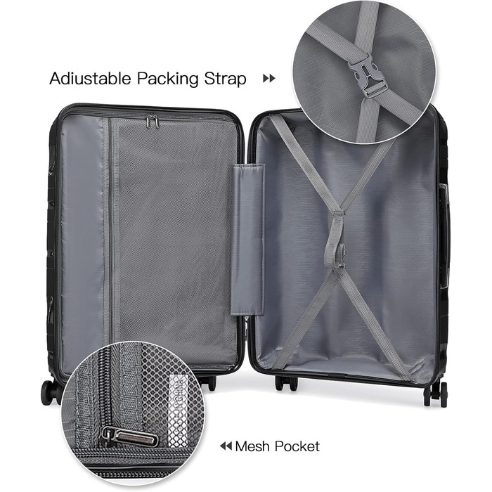 Чемодан-валіза KONO 55 см: легкий, з TSA замком та 4 колесами (чорний)