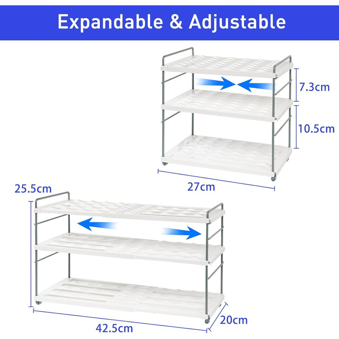 Bottle Rack Refrigerator Organizer, Expandable Bottle Holder Refrigerator Wine Rack Stackable, Adjustable Cabinet Organizer Kitchen, Bottle Organizer for Kitchen Countertop (blue)