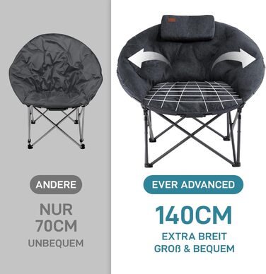 Крісло-місяць EVER ADVANCED Luxus XXL для кемпінгу, складне, до 150 кг, чорне. З подушкою, для саду, балкону, приміщення.