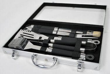 Набір гриль-посуду з нержавіючої сталі 11 предметів: гриль-кофр, аксесуари для барбекю, подарунок для гриля та приготування їжі (щітка, вилка, щипці, шампури, пензлик, лопатка)