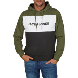 Чоловічий худі Jack & Jones JWHLOGO Blocking Regular Fit — багатоколірний світшот з каптуром та принтом, великі розміри (S-8XL), Forest Night