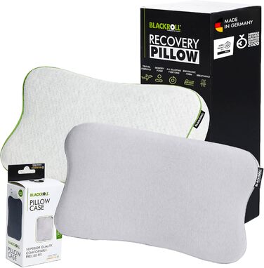 BLACKROLL® Recovery Pillow Set Jersey, orthopedic cervical pillow for the upper cervical spine made from memory foam - Made in Germany Pillow + light gray pillowcase