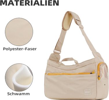 Транспортна сумка для собак, котів та кроликів – складана переноска з безпечним замком, сіткою для вентиляції та бічними кишенями – практична переноска для подорожей (Бежева/Хакі, 34x16x25/40x14x25 см)