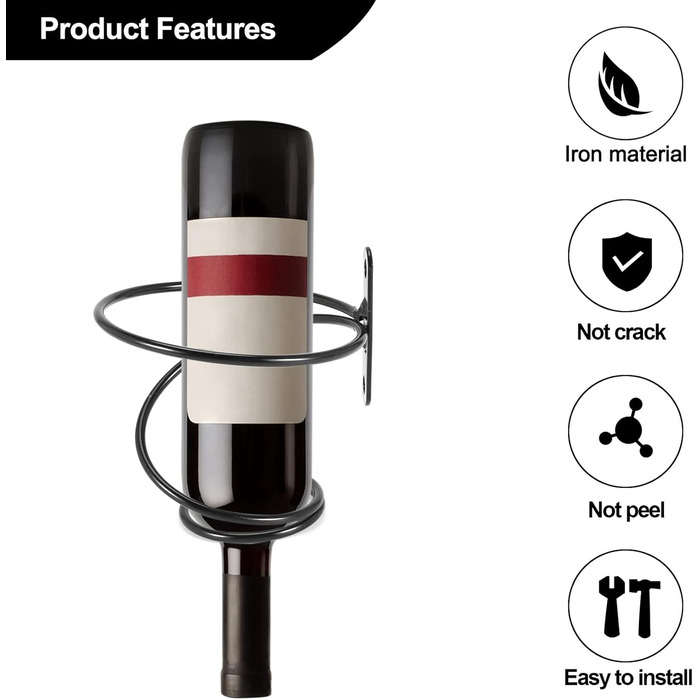 Настінна полиця для вина Happysnow (6 шт.) - органайзер для винних пляшок з металу, з кріпленням