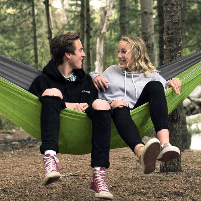 Гамак туристичний Glymnis Ultraleicht Outdoor 300x200 см, зелено-сірий, з мотузками та карабінами, вантажопідйомність 300 кг