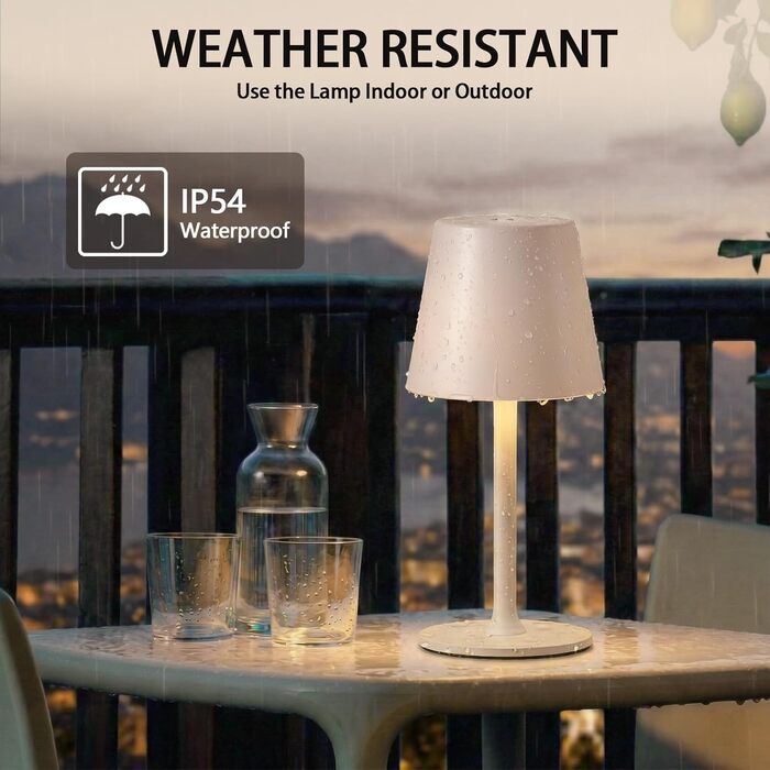 Настільна лампа бездротова LED акумуляторна рожево-бежева для дому та вулиці, диммується, металева IP54