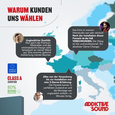 Акустична панель Addictive Sound Schallabsorber Wand Premium для стін та стелі, звукопоглинаюча панель класу A, 100x50x11 см, колір бордовий (Burgundy)