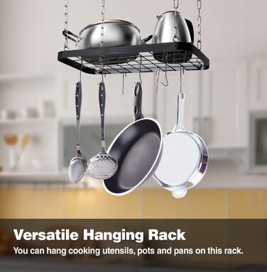 Jackcube Design MK397B Hanging Pots and Pans Organizer, Ceiling/Wall Mount, Grid, Kitchen, Pot, Storage Shelves for Utensils, Cookware with 8 S-Hooks (62 x 30 x 3 cm)